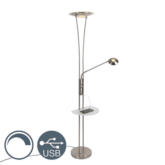 QAZQA sevilla - Moderne Dimbare LED Vloerlamp | Staande Lamp met Dimmer met leeslamp - 1 lichts - H 180 cm - Staal - Woonkamer | Slaapkamer | Keuken