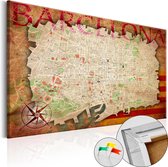 Schilderijen Op Canvas - Afbeelding op kurk - Map of Barcelona [Cork Map] 90x60 - Artgeist Schilderij