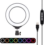 PULUZ 4.7 inch 12cm USB 10 modi 8 kleuren RGBW dimbare LED-ring vloggen fotografie videolichten met koude schoen statief balhoofd (zwart)