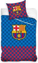 FC Barcelona Checkered Dekbedovertrek - Eenpersoons - 140x200 cm - Blauw/Rood