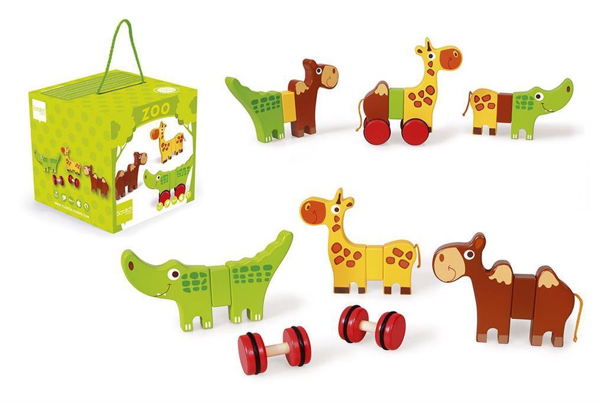 SCRATCH Magnetische Dieren Op Wielen - Safari - 14X2X11Cm - 3 Figuren - 18 Maanden