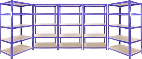 Set Q-Rax Stellingen: 3 x grote rekken en 2 x extra grote rekken - Elk rek heeft 5 MDF planken - Opbergen - Rekken