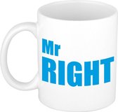 Mr Right cadeau tasse à café / tasse à thé blanc avec lettres majuscules bleues - 300 ml - céramique - tasse de texte amusant / tasse cadeau