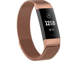 Fitbit Charge 4 Milanese Horloge Bandje Rose Goud (Medium) 2020 met magneetsluiting - Verstelbaar - RVS - Activity Tracker Wearablebandje - Milanees horloge armbandje / polsbandje - Activity tracker - horloge band - inclusief garantie!