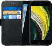 Rosso Deluxe iPhone SE 2022 / 2022 Hoesje Echt Leer Book Case met Pasjeshouder Zwart