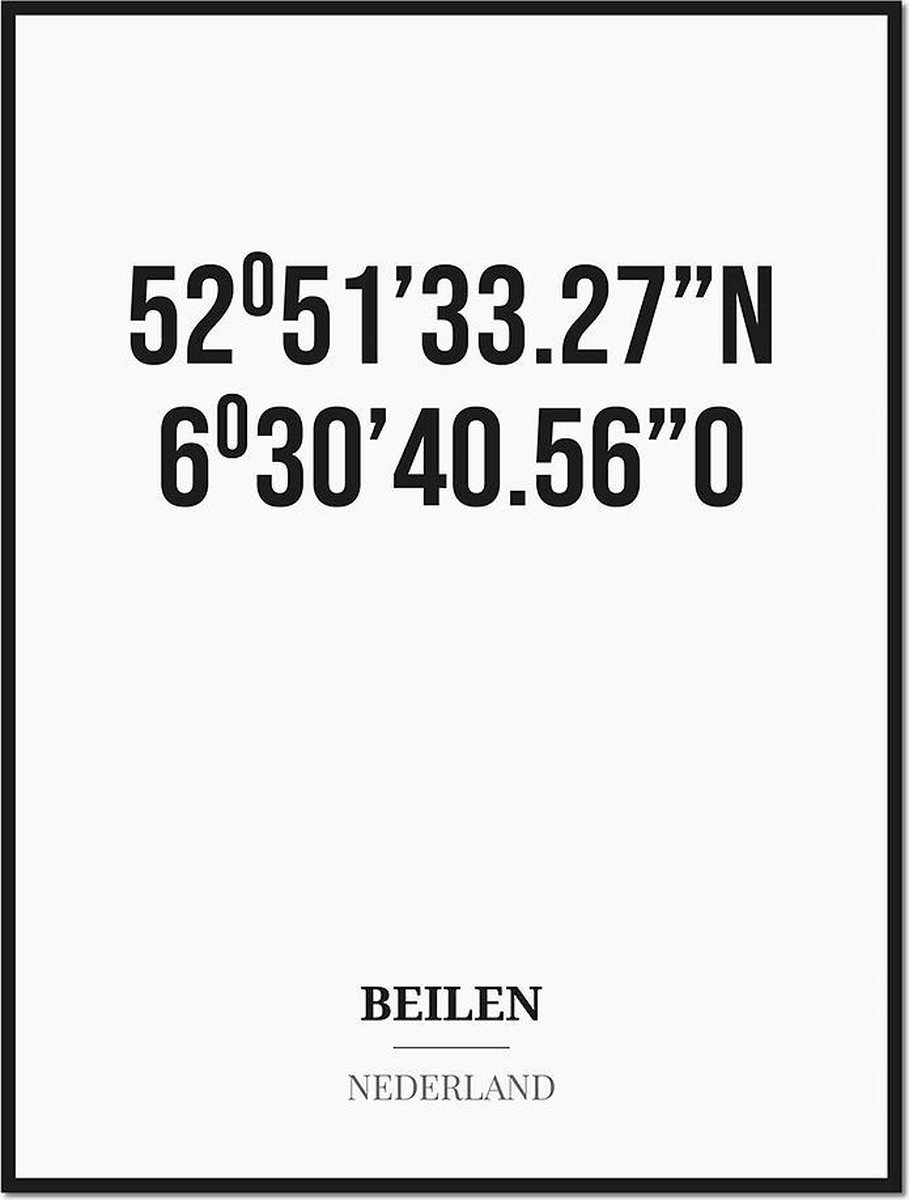 Studio216 Poster/kaart BEILEN met coördinaten zwart, wit