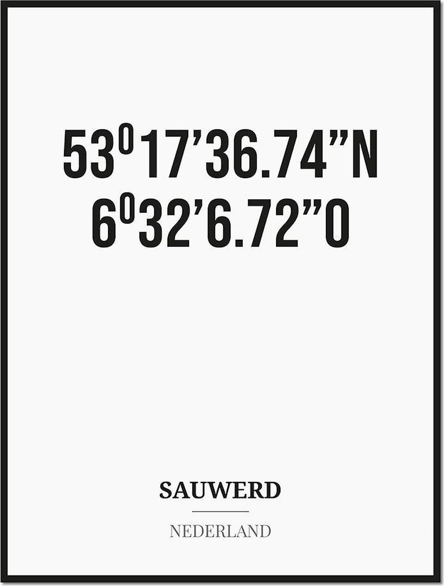 Studio216 Poster/kaart SAUWERD met coördinaten zwart, wit