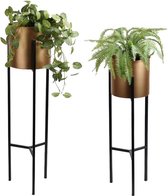 LIFA LIVING Plantenhouder Lily - Set van 2 - Goud & Zwart - Metaal - Modern - Ø 18,5 x 76 cm - Ø15 x 55,5 cm