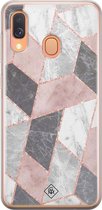 Samsung A40 hoesje siliconen - Stone grid marmer | Samsung Galaxy A40 case | Roze | TPU backcover transparant