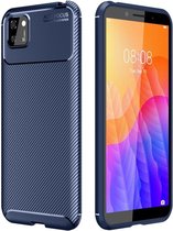 Huawei Y5p Hoesje Geborsteld Carbon Flexibele Back Cover Blauw