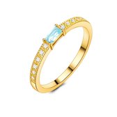 Twice As Nice Ring in 18kt verguld zilver, baguette zirkonia, blauwe aquamarijn kleur, kleine zirkonia  52