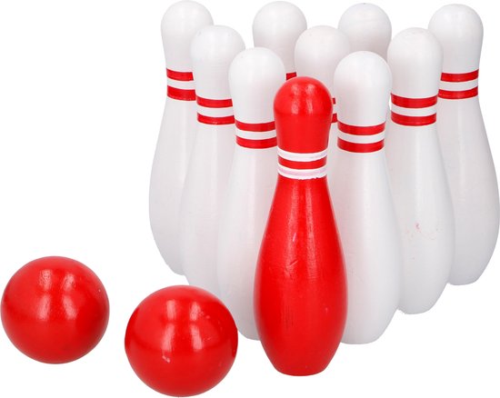 bol.com | Lifetime Games kegelspel - mini - hout - rood/wit - 2 ballen, 10  kegels