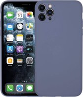 Siliconen hoesje met camera bescherming geschikt voor Apple iPhone 11 Pro Max - lavendel grijs + glazen screen protector
