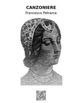Zwart-wit portret van een vrouw in middeleeuwse hoofdtooi met de titel Canzoniere van Francesco Petrarca.