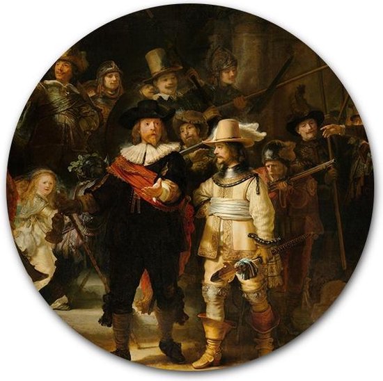 Wandcirkel De Nachtwacht - WallCatcher | Rembrandt van Rijn | Aluminium 80 cm | Muurcirkel