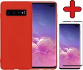 Samsung S10 Hoesje Rood Siliconen Case Met Screenprotector - Samsung Galaxy S10 Hoes Silicone Cover Met Screenprotector - Rood