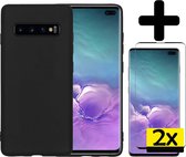 Hoesje Geschikt voor Samsung S10 Hoesje Siliconen Case Met 2x Screenprotector - Hoes Geschikt voor Samsung Galaxy S10 Hoes Siliconen - Zwart