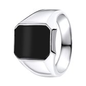 Lucardi Heren Zilveren zegelring zwarte steen - Ring - 925 Zilver - Zilverkleurig - 19 / 60 mm
