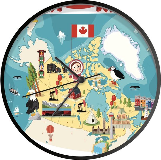 Illustration Klok Canada Ø 30 cm - Illustrations sur une carte du Canada -  Moderne -... | bol.com