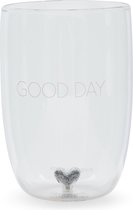 Riviera Maison Waterglas gegraveerd met tekst, DrinkGlas Good Day Glass - Transparant - Glas 560 ml