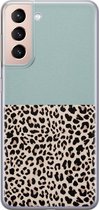 Leuke Telefoonhoesjes - Hoesje geschikt voor Samsung Galaxy S21 Plus - Luipaard mint - Soft case - TPU - Luipaardprint - Blauw