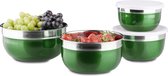 relaxdays - ensemble bol avec couvercle - acier inoxydable - 4 pièces - bol mélangeur - bol vert