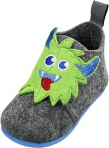 Playshoes Pantoffels Monster Junior Vilt Grijs/groen Maat 24