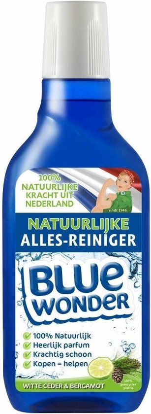 BLUE WONDER | 100% NATUURLIJK ALLESREINIGER | WITTE CEDER BEGAMOT | 750 ml fles met dop