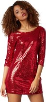 dressforfun - Paillettenjurk met lange mouwen rood L - verkleedkleding kostuum halloween verkleden feestkleding carnavalskleding carnaval feestkledij partykleding - 303803