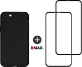 BMAX Telefoonhoesje voor iPhone 11 Pro Max - Siliconen hardcase hoesje zwart - Met 2 screenprotectors full cover