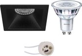 PHILIPS - LED Spot Set - CorePro 840 36D - Primux Pollon Pro - GU10 Fitting - Inbouw Vierkant - Mat Zwart - 4.6W - Natuurlijk Wit 4000K - Verdiept - 82mm