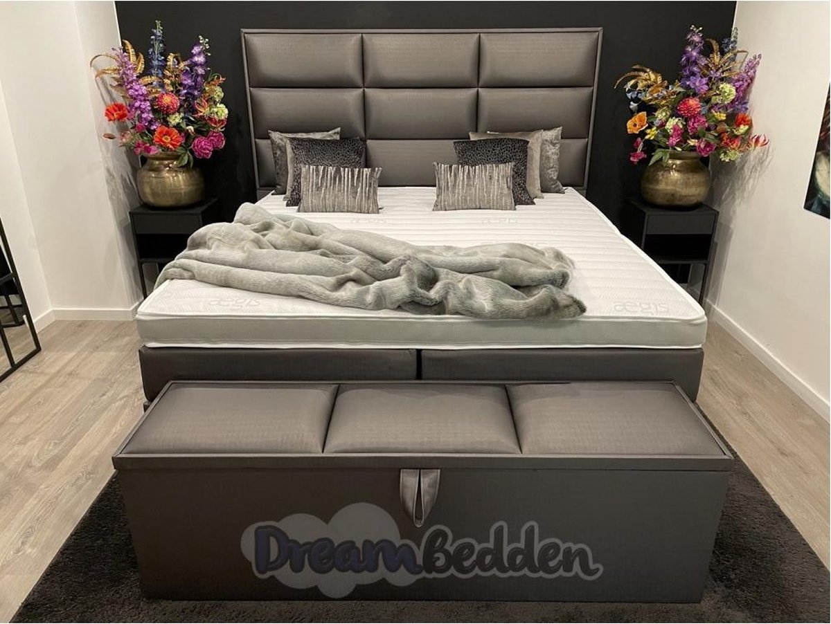 dreambedden Boxspring 180x220 Abruzzo incl. Meegestofferde 7-zones Pocketvering matrassen & HR60 koudschuim Prestige topper. Verona Anthiracite