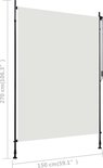 Store enrouleur crème sur supports foncés, avec dimensions 150x270 cm.