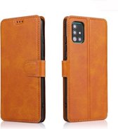 Voor Samsung Galaxy A71 Kalf Textuur Magnetische Gesp Horizontale Flip Leren Case met Houder & Kaartsleuven & Portemonnee & Fotolijst (Kaki)