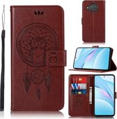 Voor Xiaomi Mi 10T Lite 5G Windgong Uil Embossing Patroon Horizontale Flip Leren Case met Houder & Kaartsleuven & Portemonnee (Bruin)