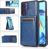 Voor Huawei P30 Pro effen kleur pc + TPU beschermhoes met houder en kaartsleuven (blauw)