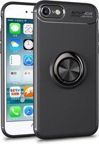 Metalen ringhouder 360 graden roterende TPU-hoes voor iPhone SE 2020 & 8 & 7 (zwart)
