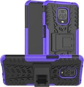 Voor Xiaomi Redmi Note 9S / 9 Pro / 9 Pro Max Bandentextuur Schokbestendig TPU + PC-beschermhoes met houder (paars)