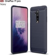 Voor Oneplus 7T Pro TPU-hoesje met geborstelde textuur van koolstofvezel (marineblauw)