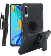 Voor Huawei P30 3 in 1 Cube PC + TPU beschermhoes met 360 graden draaien zwarte ringhouder (zwart)