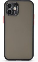 Volledige dekking TPU + pc-beschermhoes met metalen lensafdekking voor iPhone 12 Pro Max (zwart rood zwart)