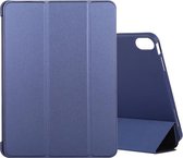 Voor iPad Air (2020) 10.9 siliconen 3-vouwbare lederen hoes met volledige dekking (donkerblauw)