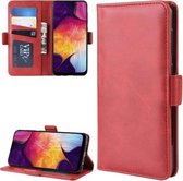 Voor Galaxy A50 / A30s / A50s Dubbele gesp Crazy Horse Zakelijke mobiele telefoonholster met kaarthouder Beugelfunctie (rood)