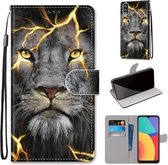 Voor Alcatel 1L (2021) Gekleurde Tekening Cross Textuur Horizontale Flip PU Lederen Case met Houder & Kaartsleuven & Portemonnee & Lanyard (Fission Lion)