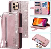 Voor iPhone 11 Pro Negen Kaart Rits Tas Horizontale Flip Leren Case Met Houder & Kaartsleuven & Fotolijst & Portemonnee (Roze)