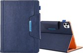 Voor iPad Pro 11 (2020) & (2018) Grote metalen knop Zakelijke tablet-pc Beschermende lederen tas met beugel & kaartsleuf & fotohouder & portemonnee (blauw)