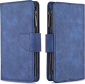 Voor iPhone 6 Plus Skin Feel Afneembare magnetische ritssluiting Horizontale flip PU lederen tas met sleuven voor meerdere kaarten & houder & portemonnee & fotolijst & lanyard (blauw)