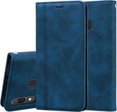 Voor Samsung Galaxy A30 / A20 Frosted Business Magnetische Horizontale Flip PU lederen tas met houder & kaartsleuf & lanyard (blauw)