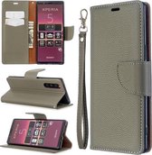 Voor Sony Xperia 5 / XZ5 litchi textuur pure kleur horizontale flip pu lederen tas met houder & kaartsleuven & portemonnee & lanyard (grijs)