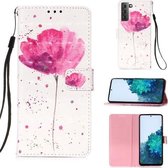 Voor Samsung Galaxy 21+ 5G 3D Schilderen Horizontale Flip Leren Case met Houder & Kaartsleuf & Portemonnee & Lanyard (Roze Bloem)